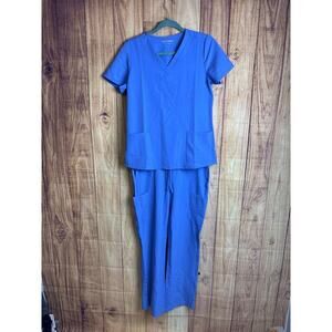 Mandala Scrubs Set Top Pants Ceil Blue Women's Size XS